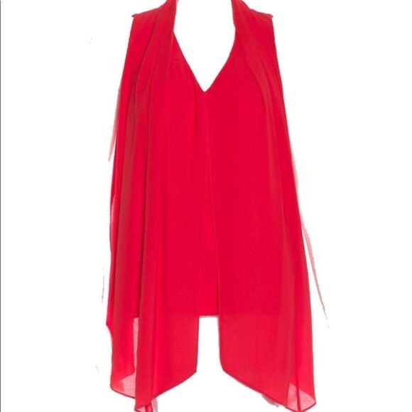 💜 DVF Red Sleeveless Silk Top with Draping Detail - Marlette Top - Picture 1 of 3